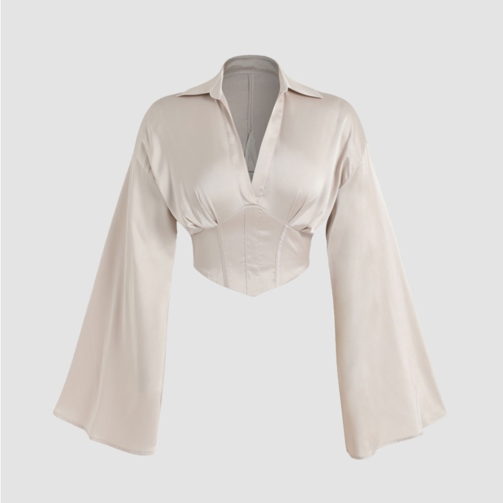 Cider Cream Bell Sleeve Crop Blouse